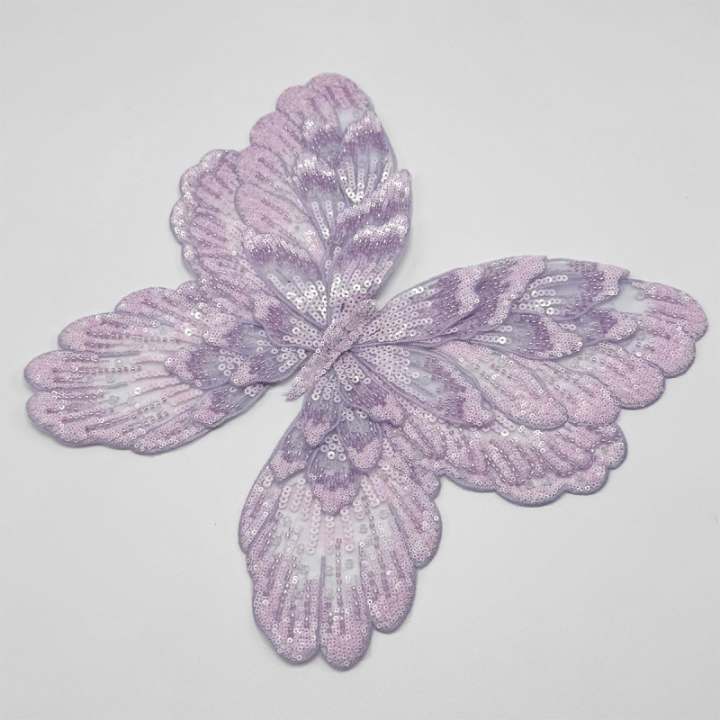 GCW-FL009 Purple Gradient Sequin Butterfly Applique for Bridal Dress